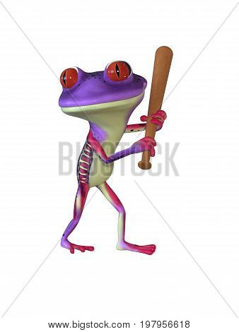 3d illustration of a purple cartoon tree frog.