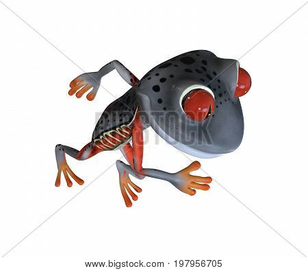 3d illustration of a gray cartoon tree frog.