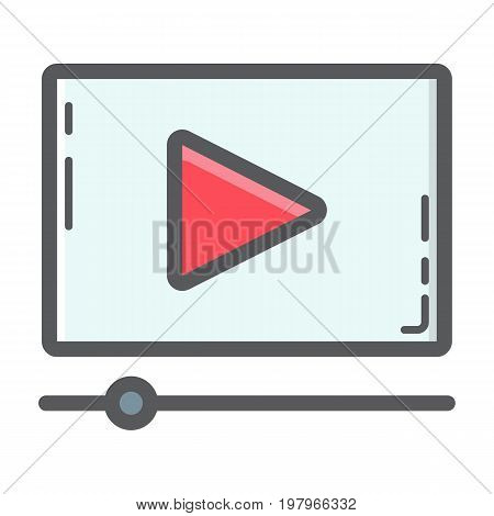 Video Marketing filled outline icon, seo and development, play sign vector graphics, a colorful line pattern on a white background, eps 10.