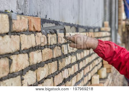 Worker Hand Spread A Mortar Bed