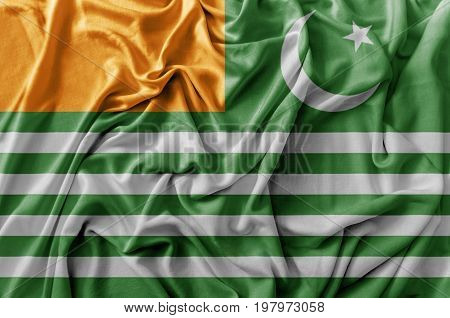 Ruffled waving Azad Kashmir flag national close