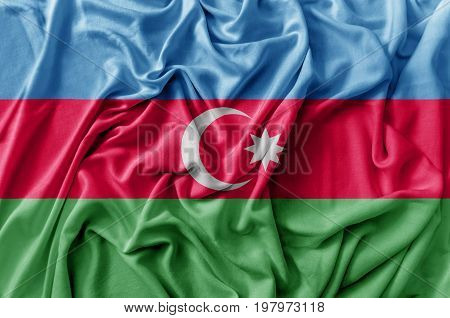 Ruffled waving Azerbaijan flag national close up