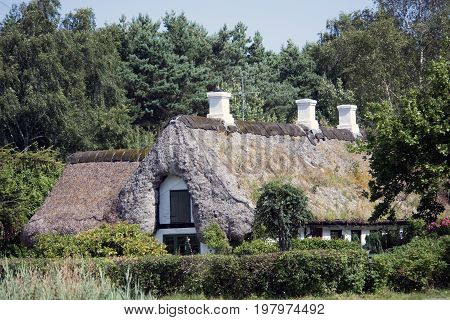 LAESOE DENMARK - JULY 28 2017: Seaweed roof house called Trollebo Laesoe 2017