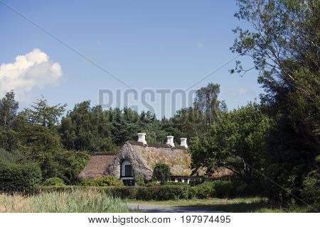 LAESOE DENMARK - JULY 28 2017: Seaweed roof house called Trollebo Laesoe 2017