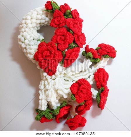 Crochet Crown flower on white background with isolated