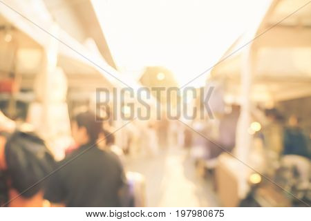 Blurred Background,people Shopping At Market Fair In Sunny Day, Blur Background With Bokeh