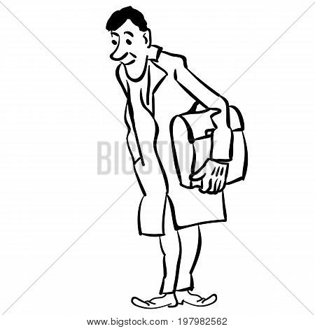 Businessman standing with Briefcase in gloves boss