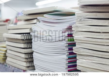 Stacks Of Notebooks In Chancery Shop  Closeup