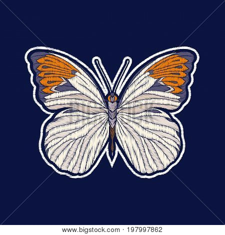 Butterfly. Embroidery. fachion patch badges Vector illustration