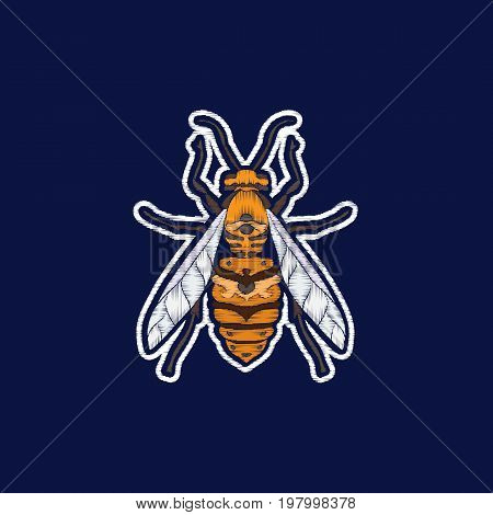 Bee. Embroidery. fachion patch badges Vector illustration