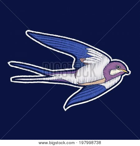 Swallow Bird. Embroidery. fachion patch badges Vector illustration