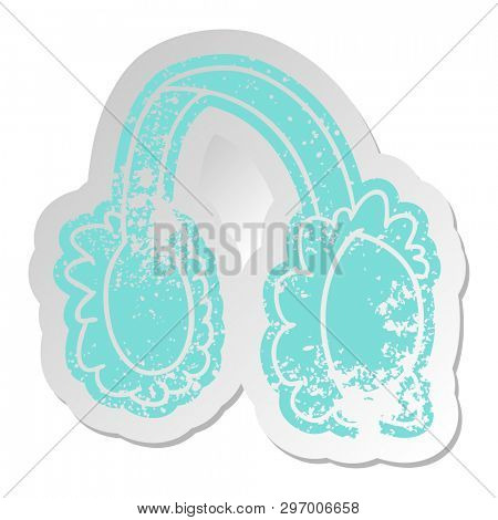 distressed old cartoon sticker of pink ear muff warmers