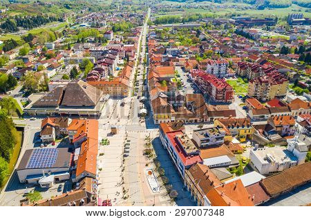 Croatia, Town Od Daruvar, Main City Square, Panorama From Drone