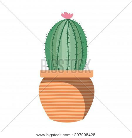 Cactus With Potted Isolated Icon Vector Illustration Design
