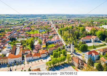 Croatia, Town Od Daruvar, Main City Square, Panorama From Drone