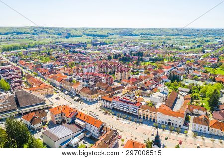Croatia, Town Od Daruvar, Main City Square, Panorama From Drone