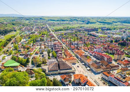 Croatia, Town Od Daruvar, Main City Square, Panorama From Drone