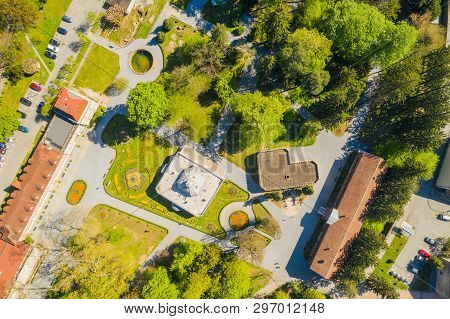 Croatia, Town Od Daruvar, Main City Park, Panorama From, Drone