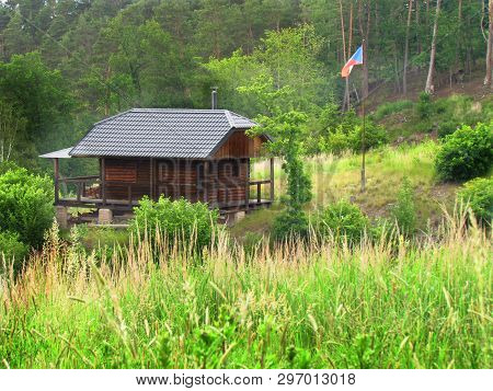 Wooden Forest Hunting Hut, Small Cabin In The Wood,