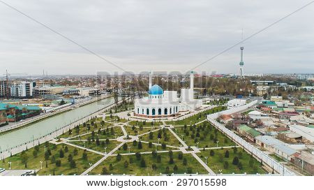 Uzbekistan Tashkent Minor Largest Masjidi Aerial Cityscape.