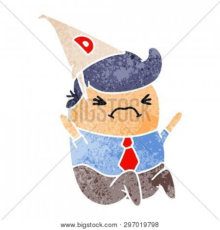 Hand drawn retro cartoon kawaii man in dunce hat