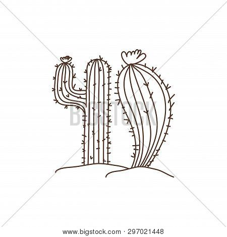 Cactus In Landscape Isolated Icon Vector Illustration Design