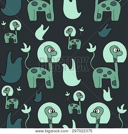 Cute Alien Dinosaur. Seamless Stock Vector Pattern