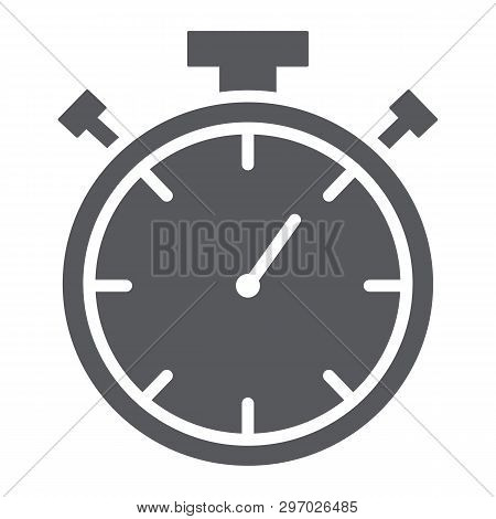 Stopwatch Glyph Icon, Measure And Countdown, Timer Sign, Vector Graphics, A Solid Pattern On A White