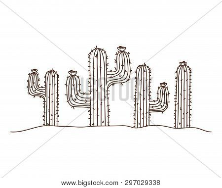 Cactus In Landscape Isolated Icon Vector Illustration Design