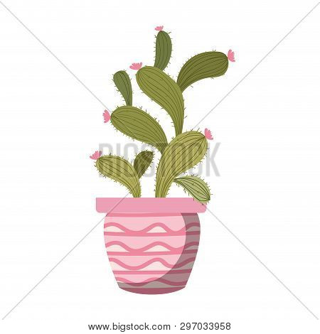 Cactus With Potted Isolated Icon Vector Illustration Design