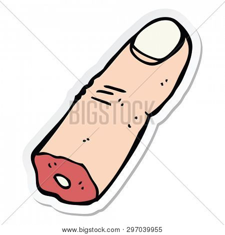 sticker of a cartoon severed finger