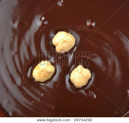 Lískové ořechy v roztavené čokolády