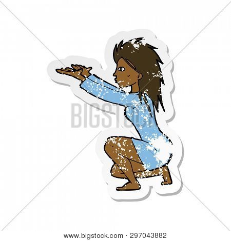 retro distressed sticker of a cartoon womn casting spel