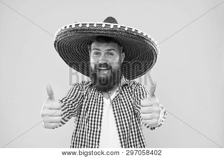 Male Barber Care. Sombrero. Mexican Man. Mexico. Mature Hipster With Beard. Bearded Man. Brutal Cauc