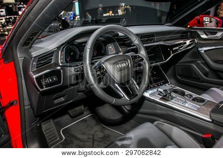 NEW YORK, NY, USA - APRIL 17, 2019: Audi 7 quatro at the New York International Auto Show 2019, at the Jacob Javits Center. This was Press Preview Day One of NYIAS