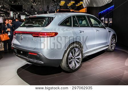 NEW YORK, NY, USA - APRIL 17, 2019: Mercedes-Benz EQC 400 at the New York International Auto Show 2019, at the Jacob Javits Center. This was Press Preview Day One of NYIAS