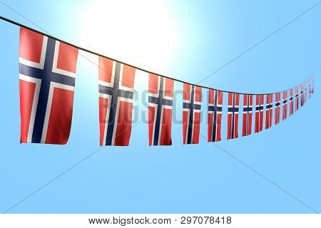 Wonderful National Holiday Flag 3d Illustration
 - Many Norway Flags Or Banners Hanging Diagonal On 