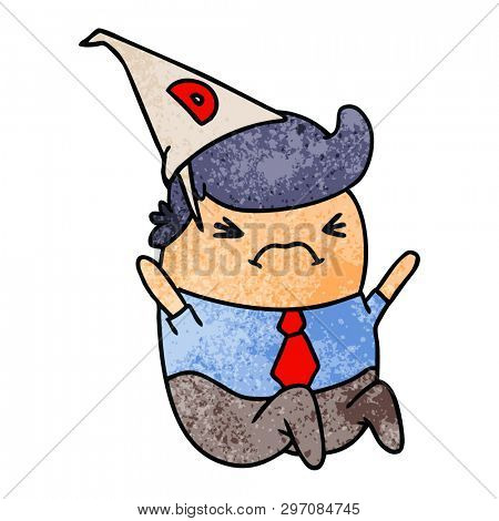 Hand drawn textured cartoon kawaii man in dunce hat