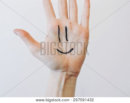 Young Woman Hand Isolated On White.close Up Of A Open Hand. Concept Of  Depression, Sadness, Lonelin