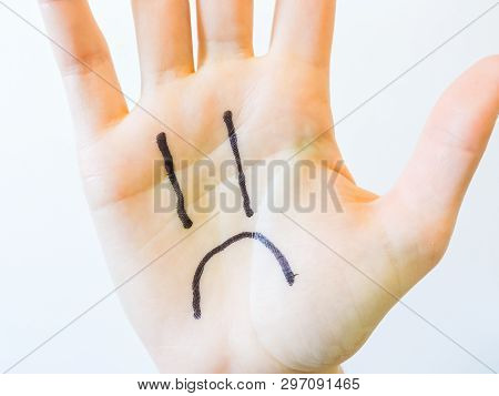 Young Woman Hand Isolated On White.close Up Of A Open Hand. Concept Of  Depression, Sadness, Lonelin