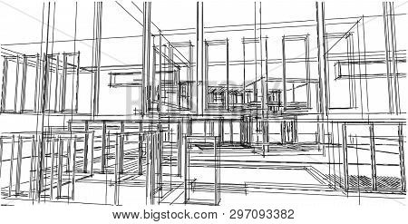 Abstract Architectral Drawing Sketch,illustration, Mesh, Modern, Perspective, Linear, Line, Geometry