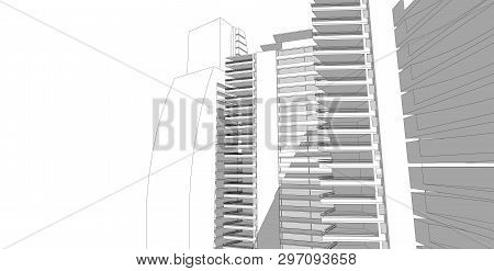 Abstract Architectral Drawing Sketch,illustration, Project, 3d, Urban, View, Technology, Structure.
