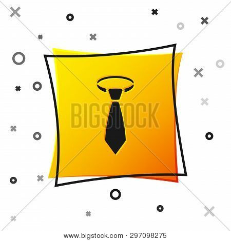 Black Tie Icon Isolated On White Background. Necktie And Neckcloth Symbol. Yellow Square Button. Vec