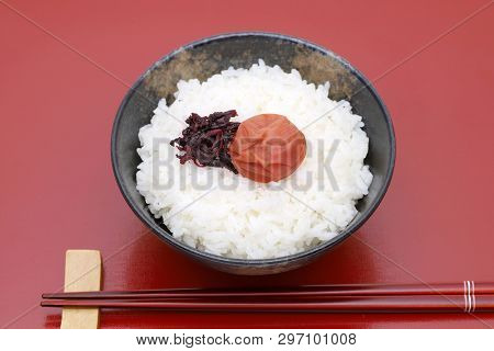 Japanese Food, Umeboshi Pickled Salt Plum On White Rice