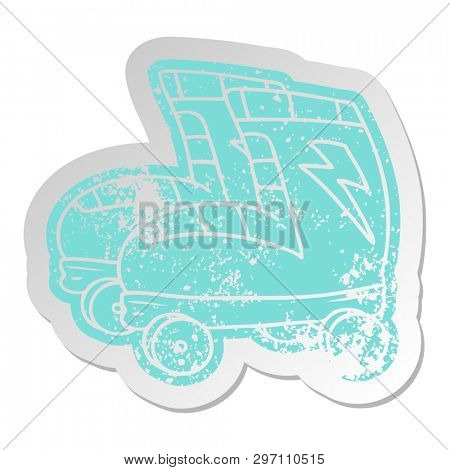 distressed old cartoon sticker of roller skates