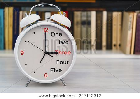Big Bracket Clock With The Alarm Clock A Close Up Is Located On A Table In An Office On An Indistinc