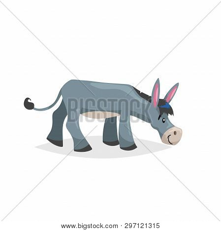 Cute Cartoon Donkey Finding Fresh Grass. Farm Animal. Vector Illustration For Education Or Comic Nee