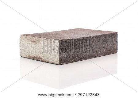 One Whole Grey Abrasive Block Sponge Work Item Isolated On White Background