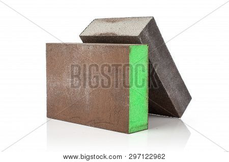 Group Of Two Whole Abrasive Sponges Work Item Isolated On White Background