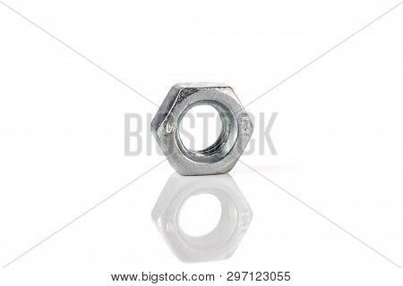 One Whole Metal Lock Nut Work Item Isolated On White Background